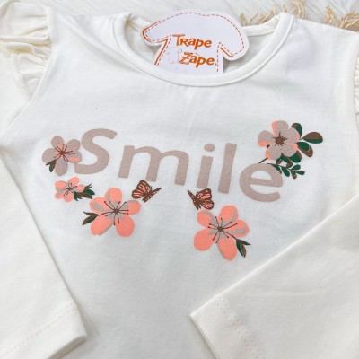 Conj. Blusa Manga Longa Smile e Calça de Moletom- Off White e Preto